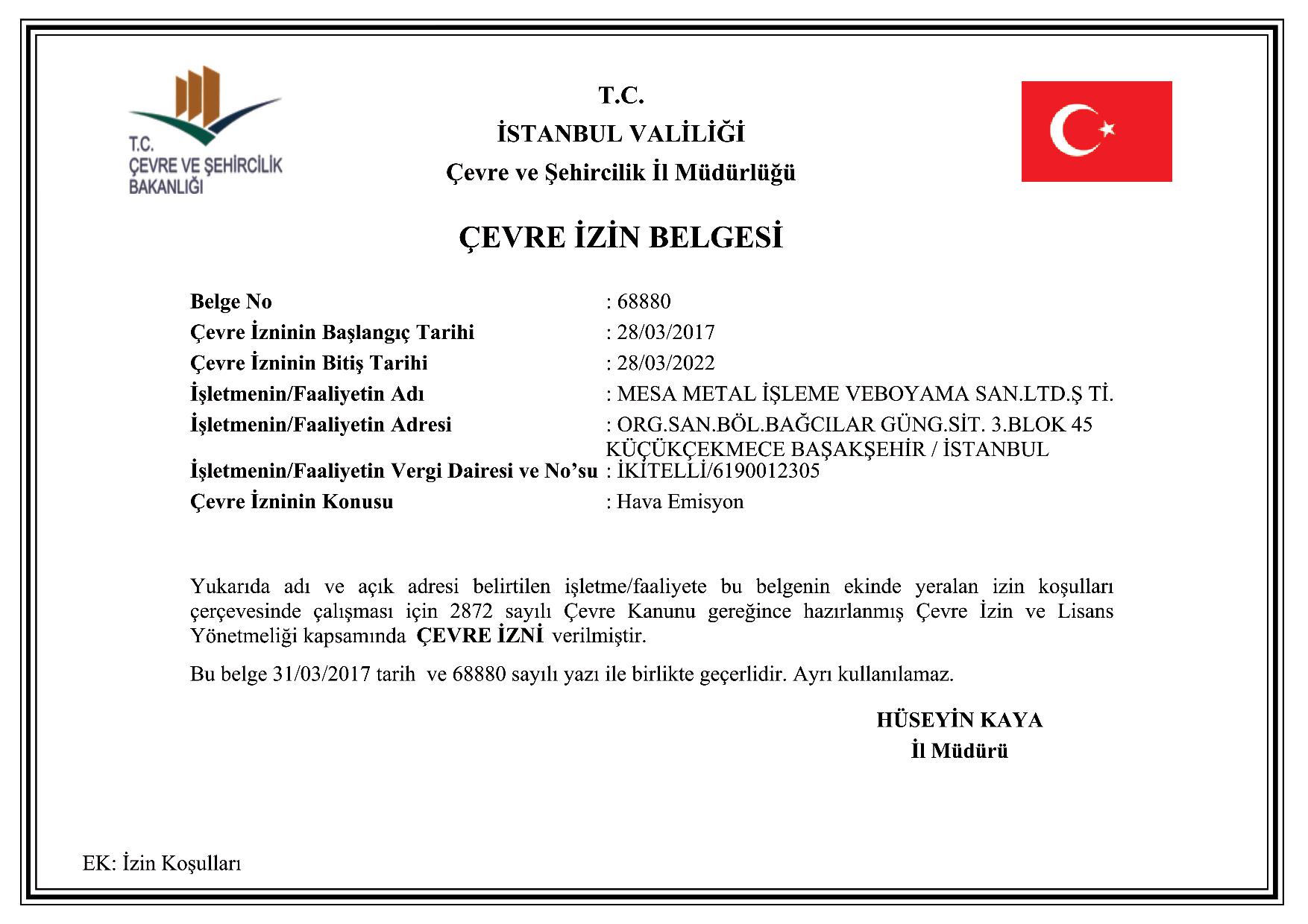 Çevre İzin Belgesi